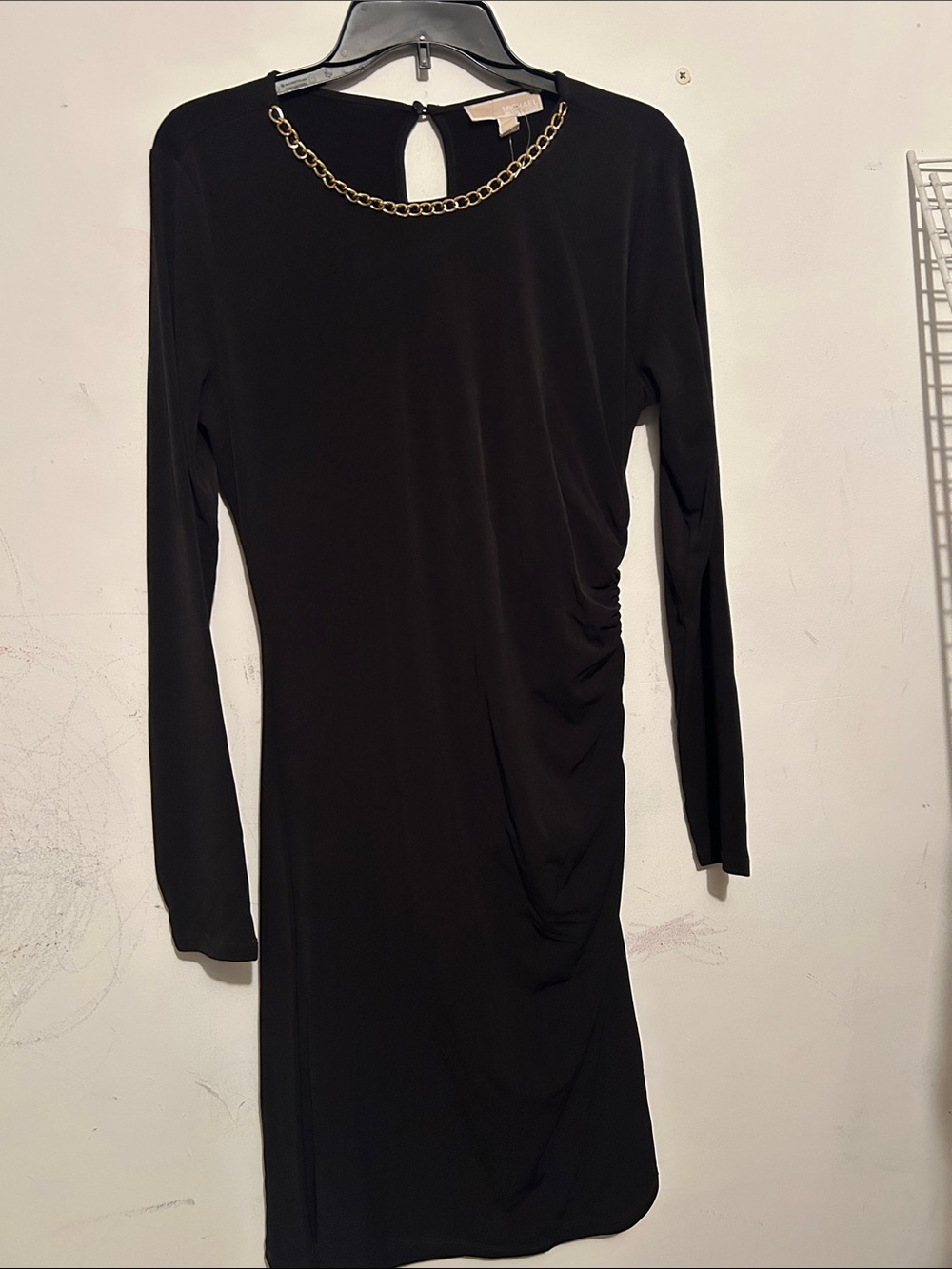 MICHAEL Michael Kors Black Long-Sleeve Dress with Gold Chain